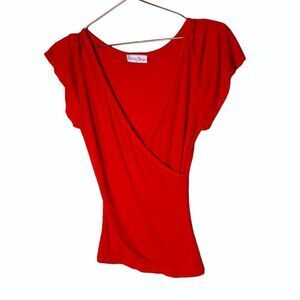 EUC Vintage 90’s Rebecca Beeson Red V Neck Top 2